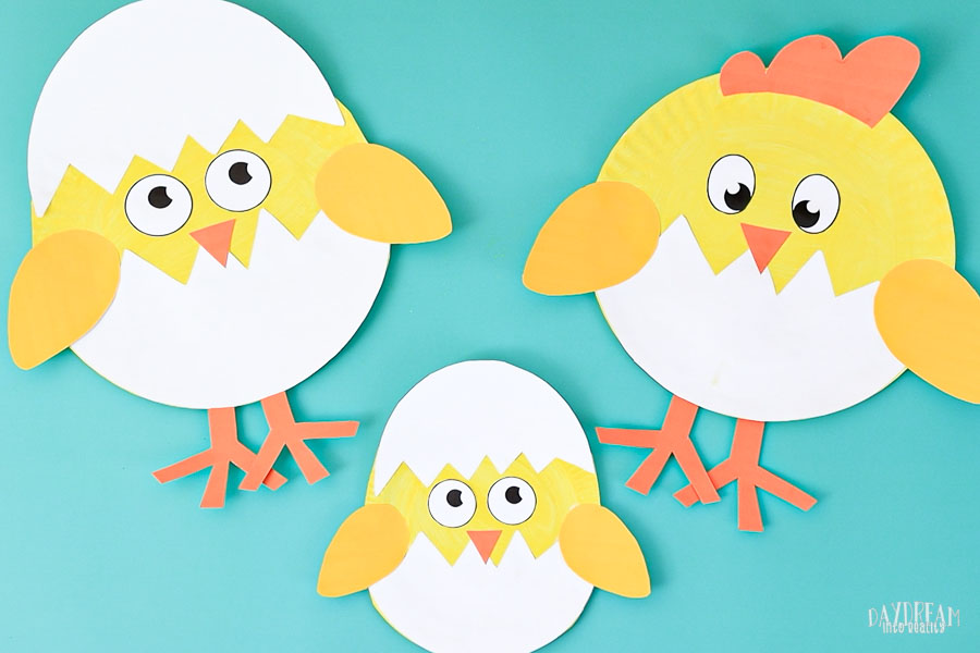 baby chicks (hatching) craft mase with paper plates, paint and template