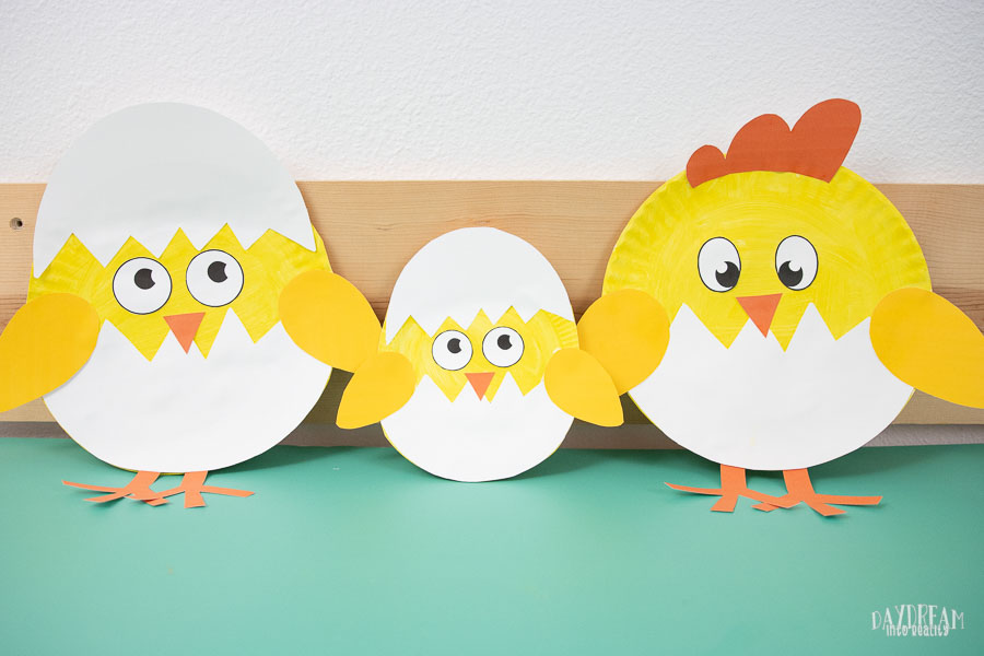 three different paper plate chick crafts
