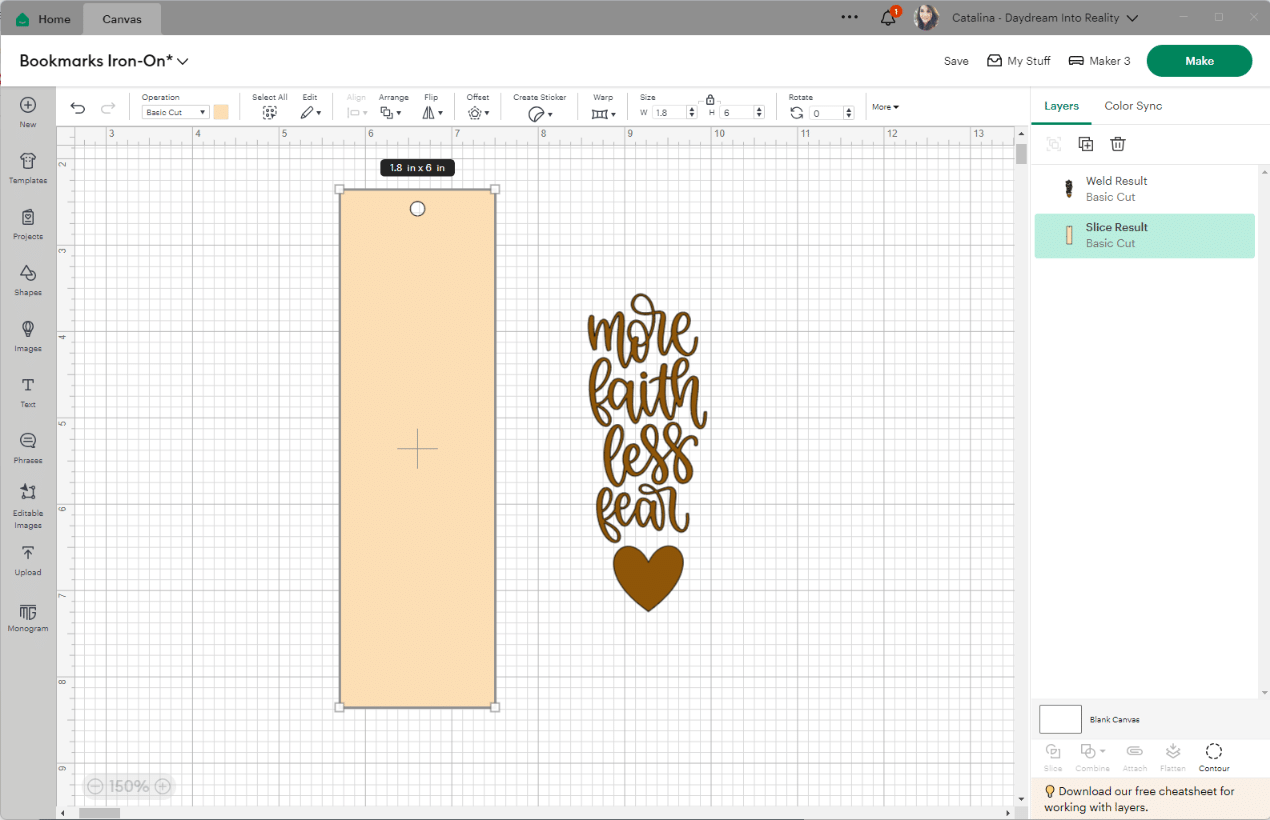 simple bookmark design in Cricut Design Space
