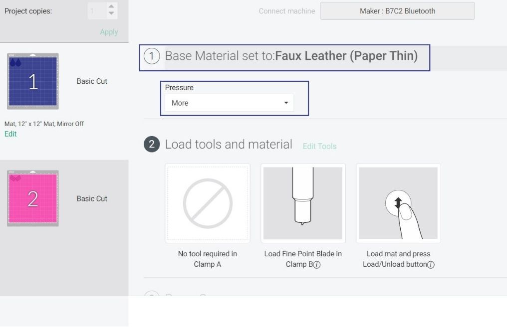 settings for cutting faux leather in cricut design space.