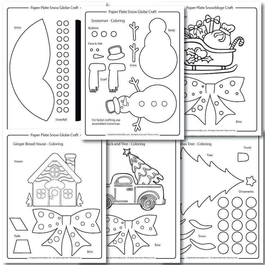 coloring paper plate snow globe craft template