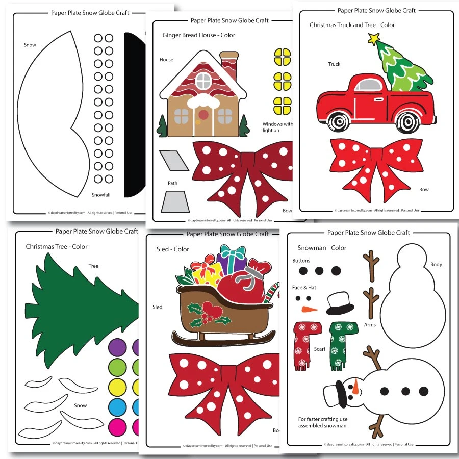 paper plate snow globe craft template in color