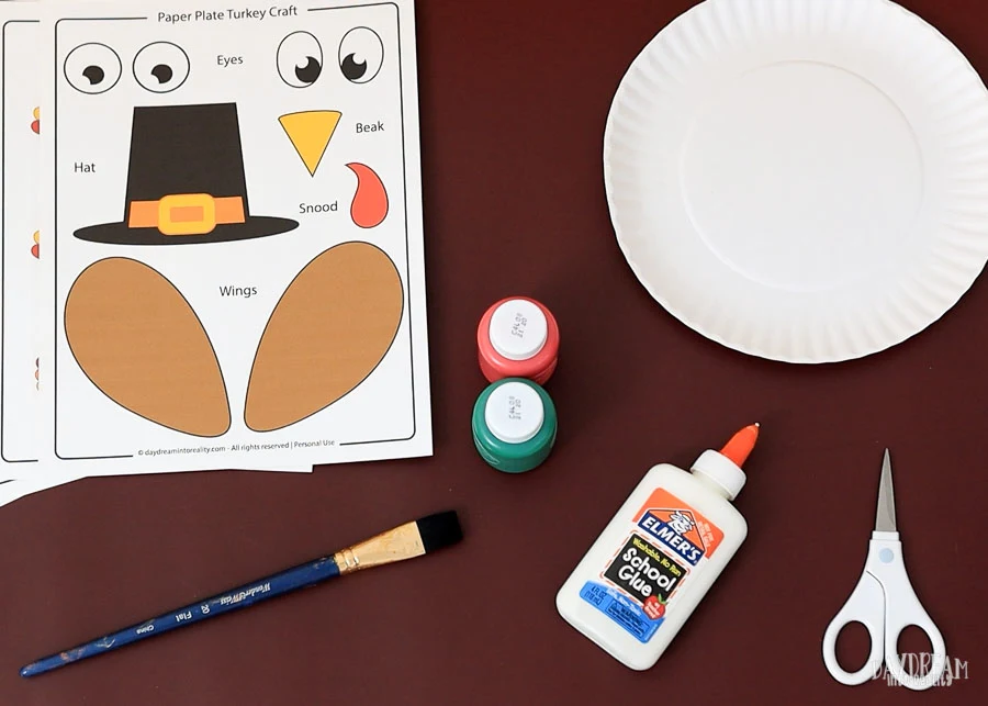 material you need for paper plate turkey craft.