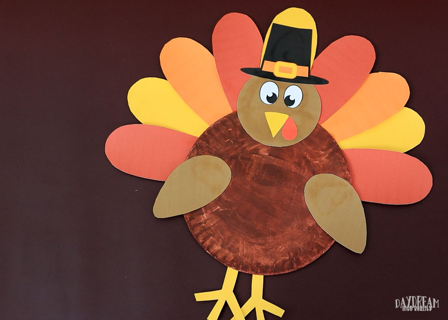 cute turkey craft made with paper plate.