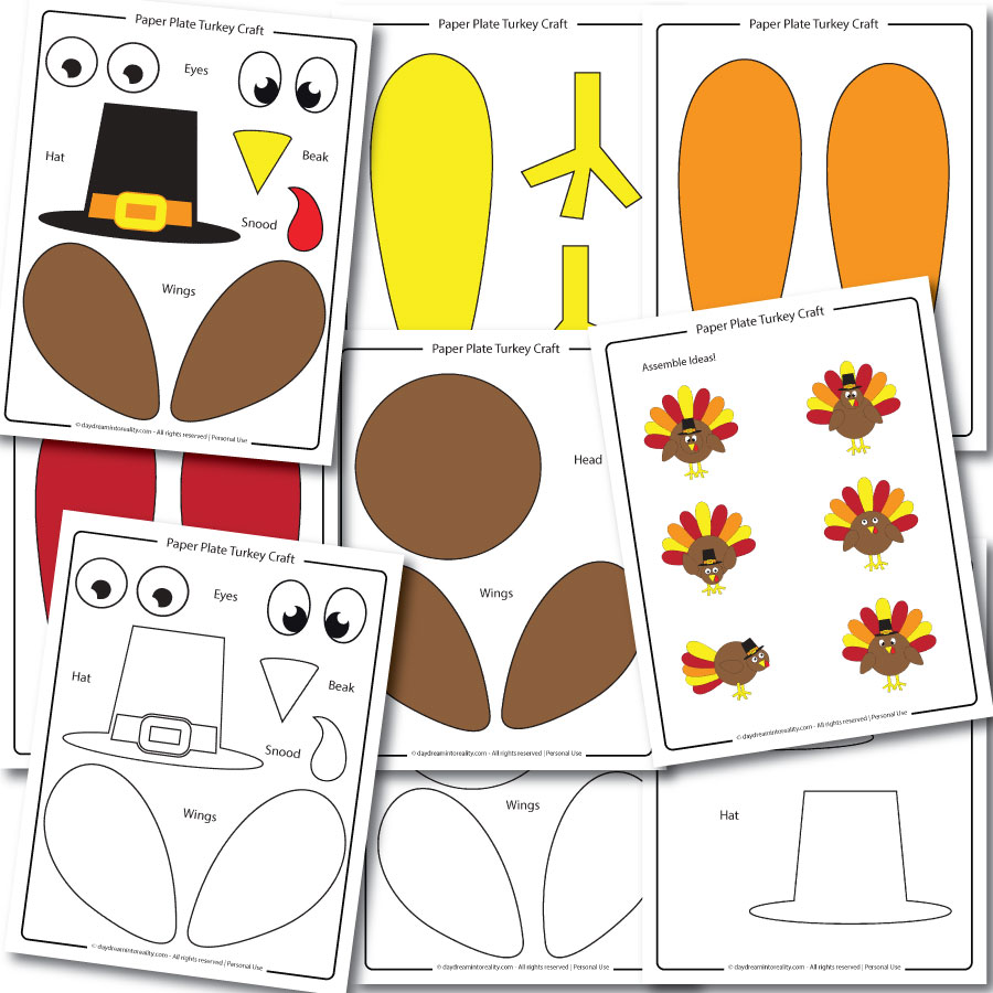 free paper plate turkey craft for kids. PDF for fall and thanksgiving day.