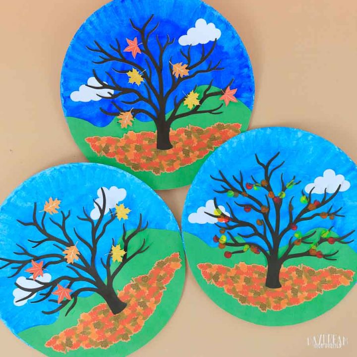 paper plate fall tree craft for kids different styles. Daylight, night, with fingertips for leave. Featured image
