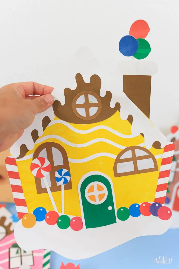 yellow paper plate gingerbread house