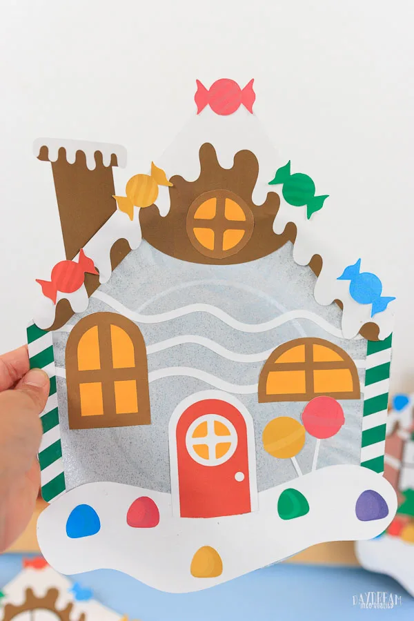 silver paper plate gingerbread house