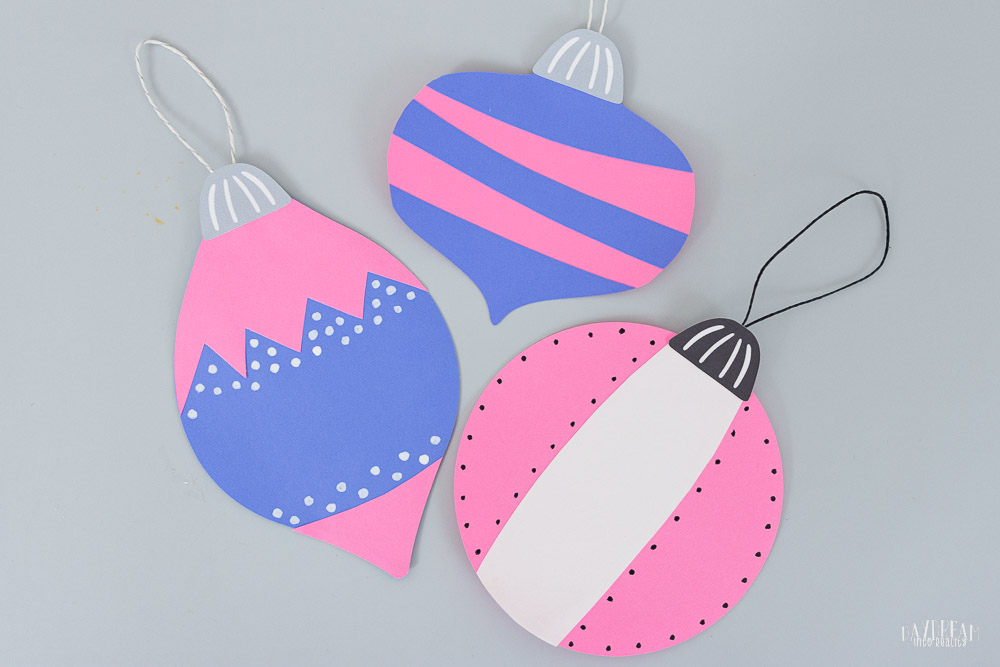 Multiple Paper Christmas Ornaments - Purple, Pink, White