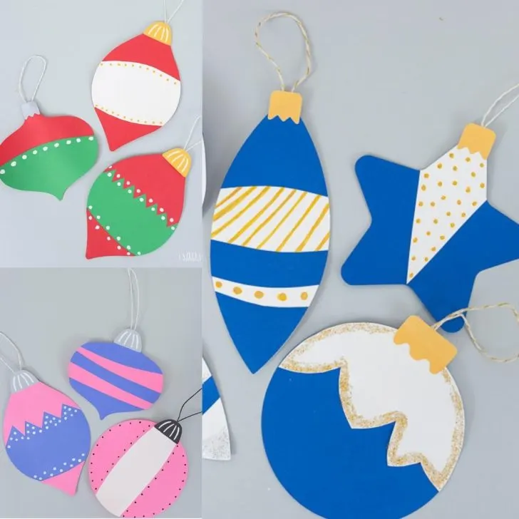 Paper Christmas Ornaments Craft for Kids Featured Image - Multiple ornaments - Square