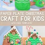 gingerbread house craft for kids with paper plate - Pinterest image