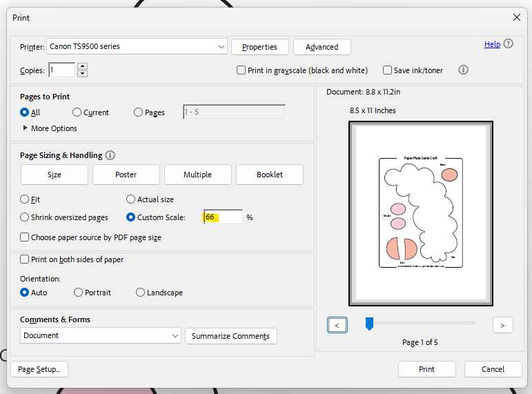 printing settings for paper plate Santa Craft