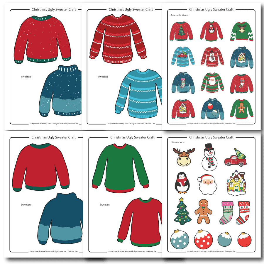 Ugly Sweater Craft Template Printable in Color