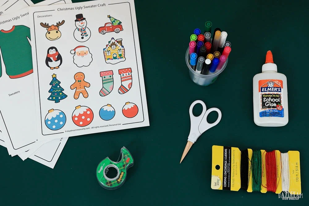 materials for making a paper ugly sweater craft for kids