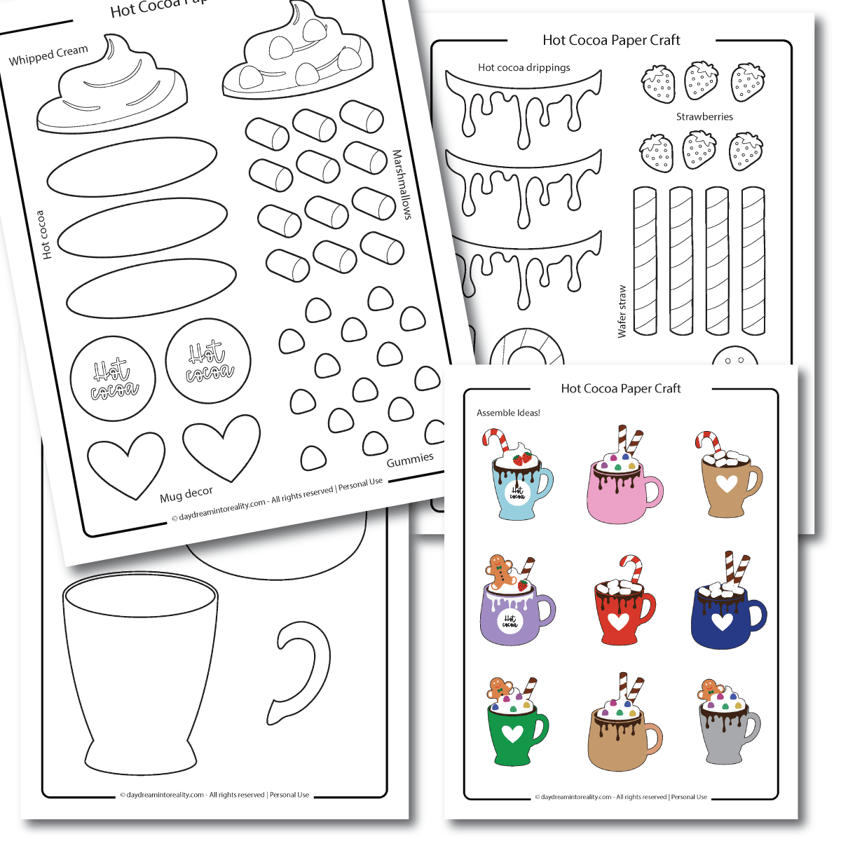 template paper hot cocoa craft for kids for coloring