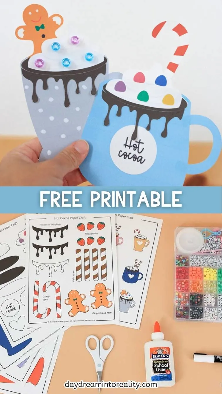 Pinterest image: paper hot cocoa craft for kids.