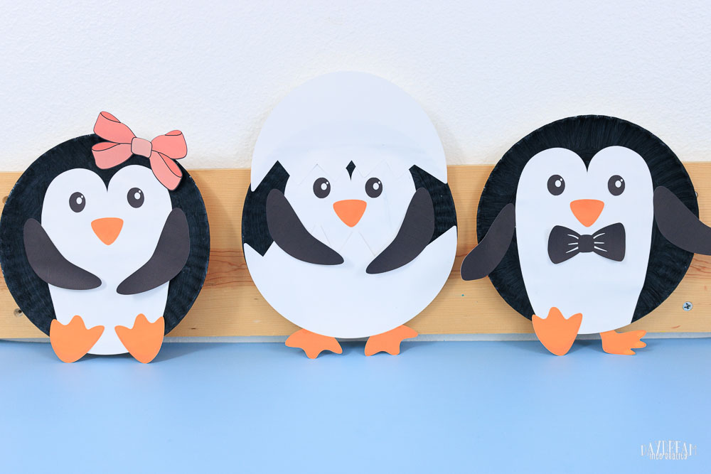 penguin family made with paper plates