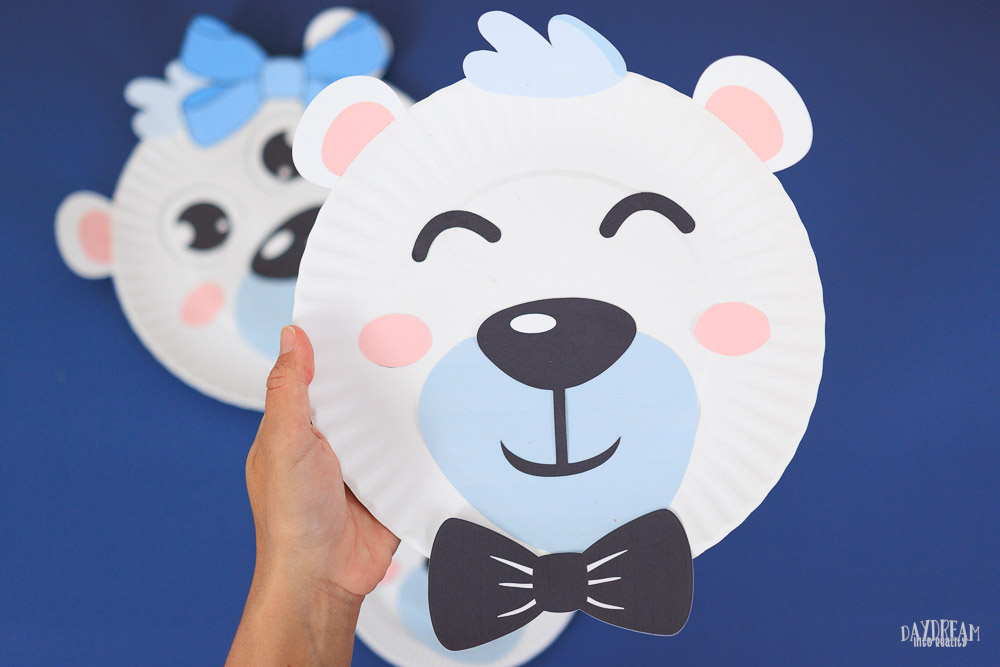 smiley polar bear craft for kids made with paper plates