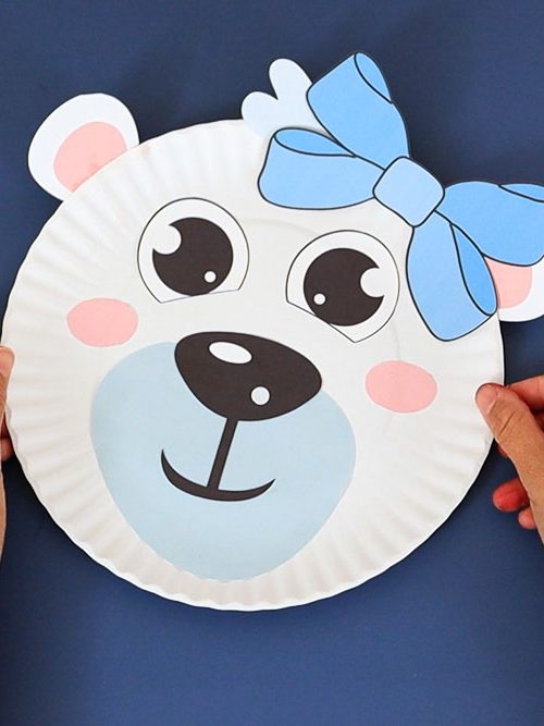 polar bear mom craft for kids with paper plate