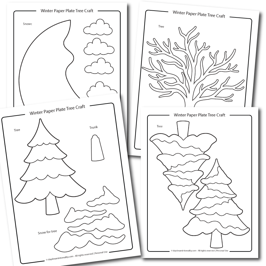 paper plate winter tree craft template for coloring.