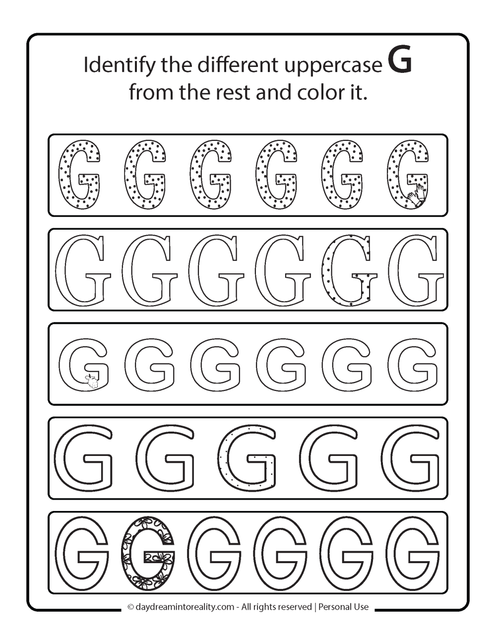 Letter G - Identify the different uppercase G