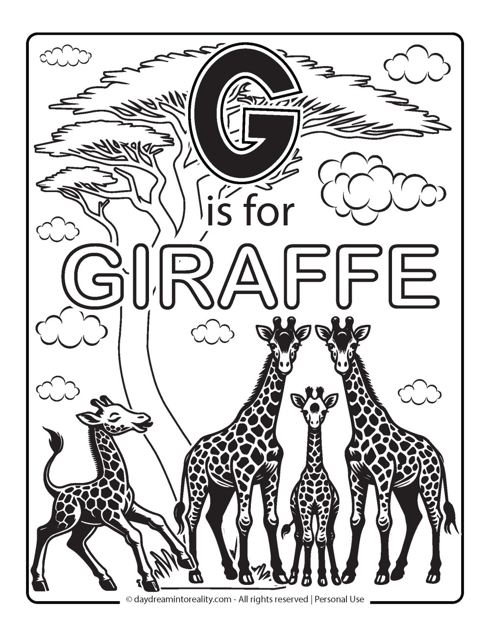 Letter G - G is for giraffe coloring page.