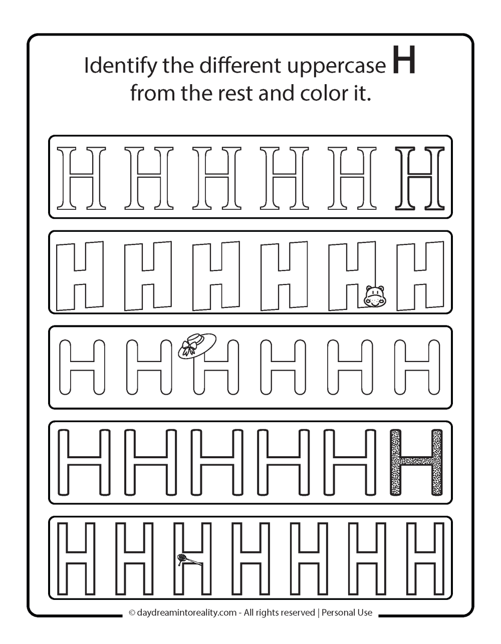 Letter H Free PDF Printable - find different uppercase h