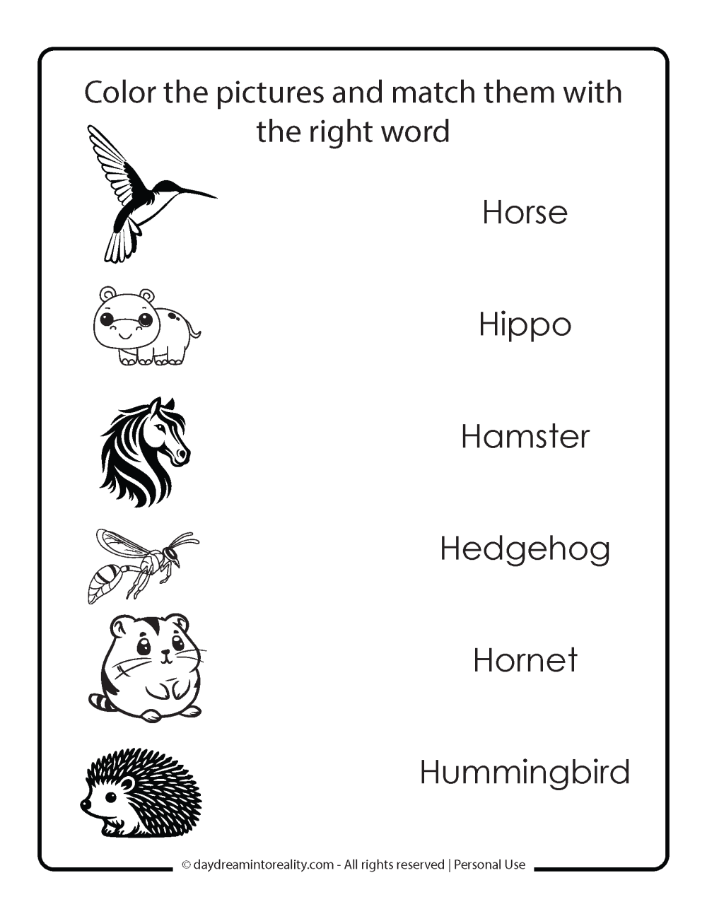 Letter H Free PDF Printable - match picture to the right word 2