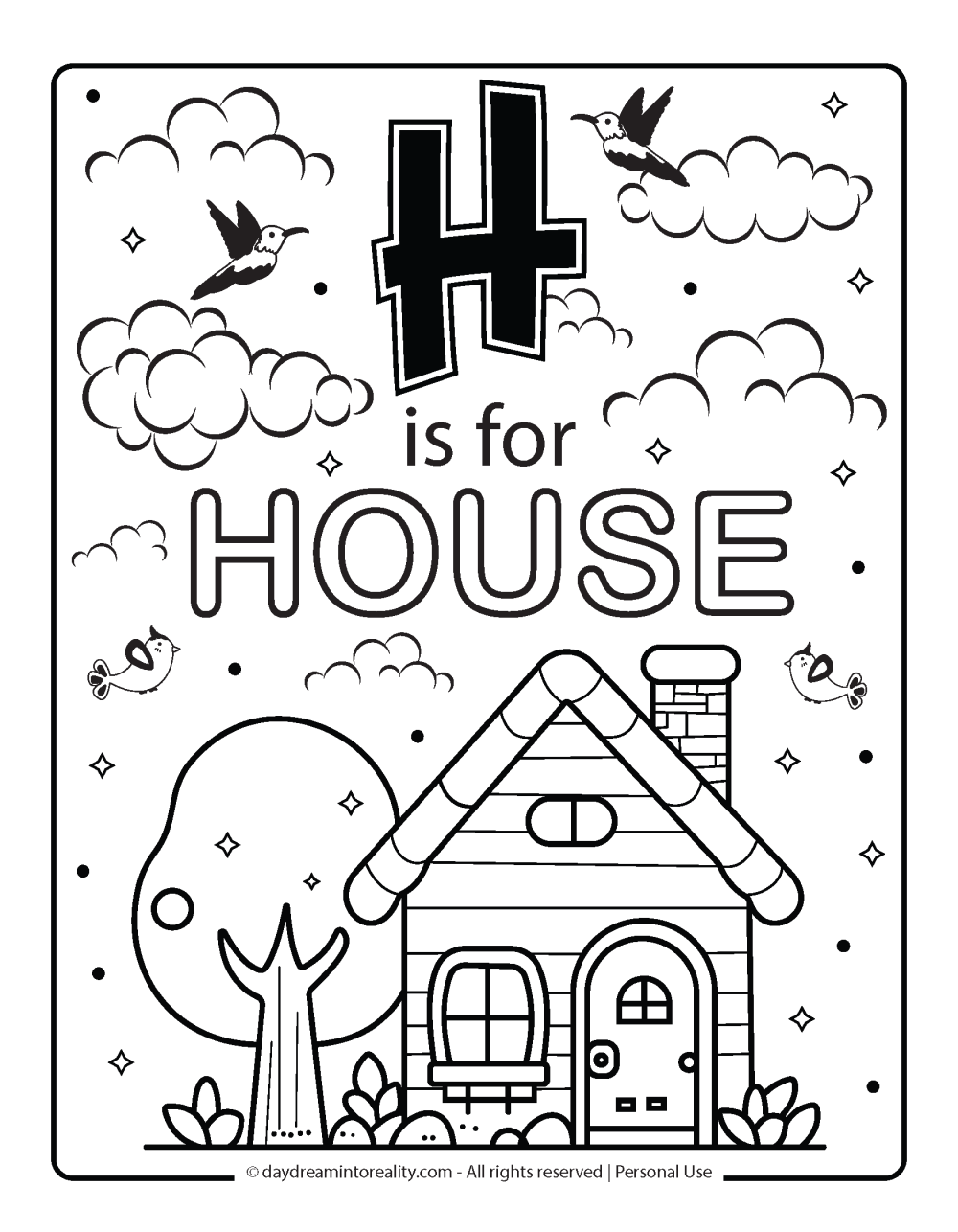 Letter H Free PDF Printable - h if for house coloring page