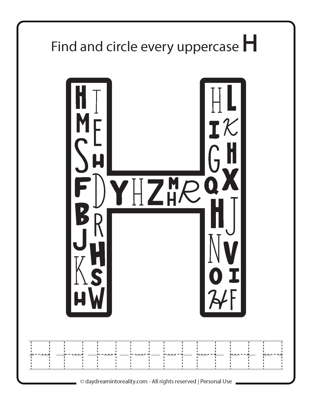 Letter H Free PDF Printable - uppercase find and circle