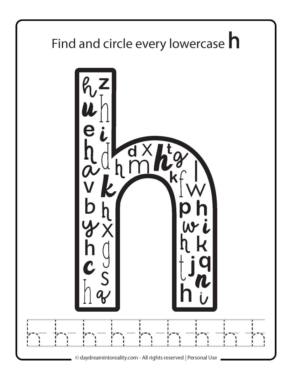 Letter H Free PDF Printable - lowercase find and circle