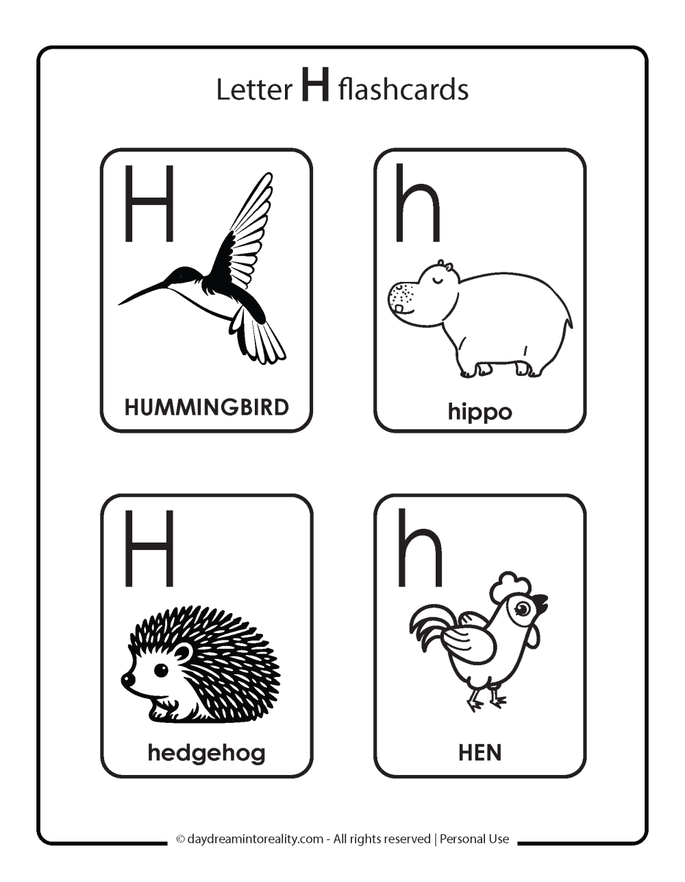 Letter H Free PDF Printable - flashcards 3