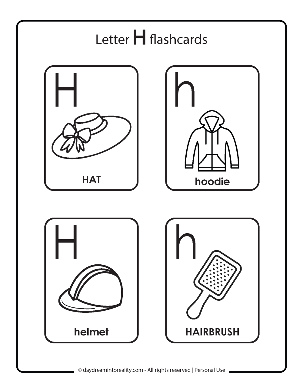 Letter H Free PDF Printable - flashcards 2