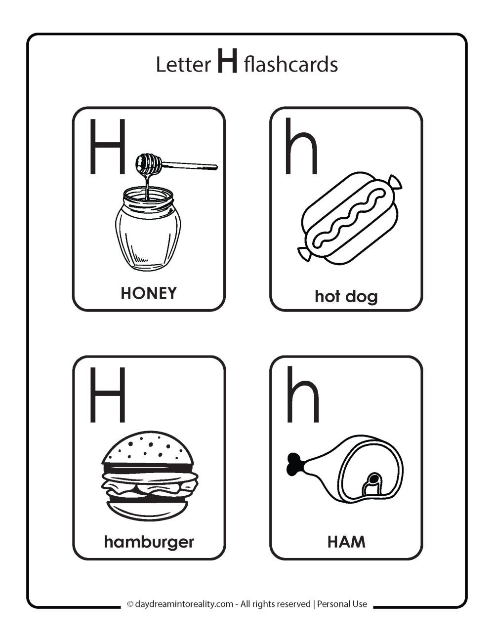 Letter H Free PDF Printable - flashcards 1