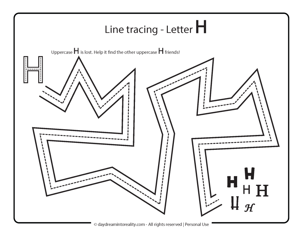 Letter H Free PDF Printable - line tracing 4