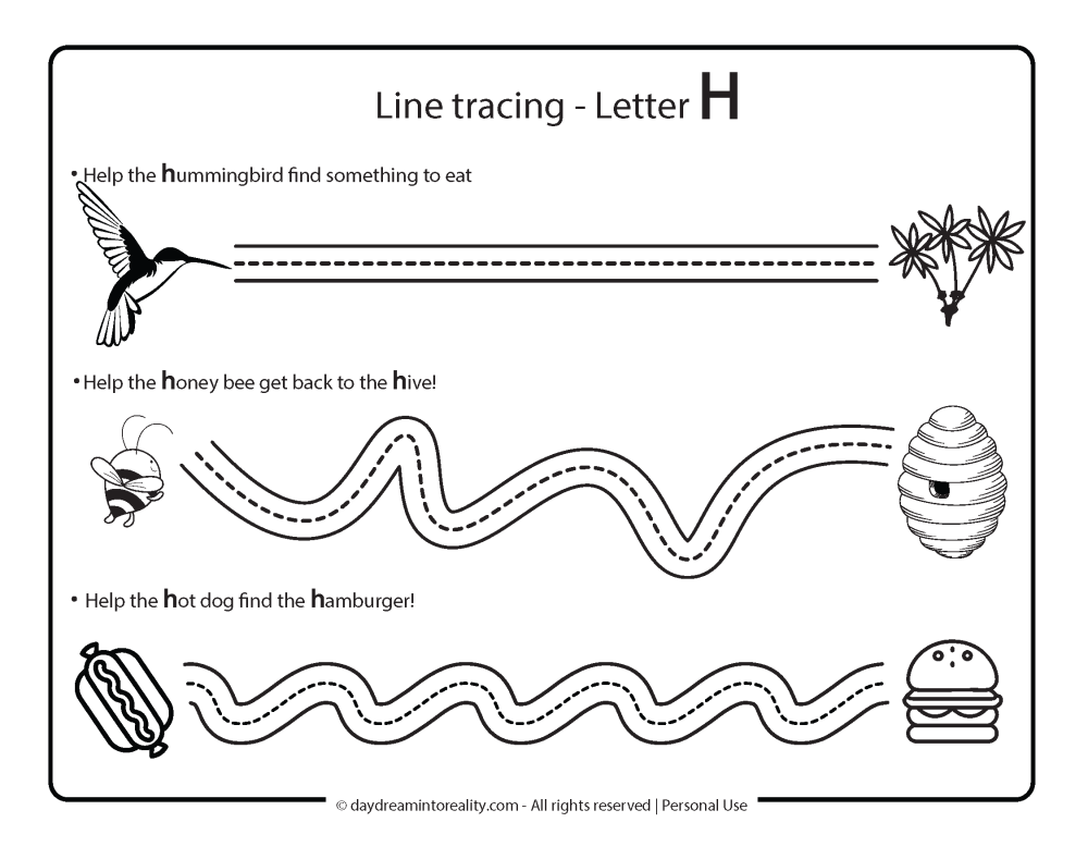 Letter H Free PDF Printable - line tracing 2