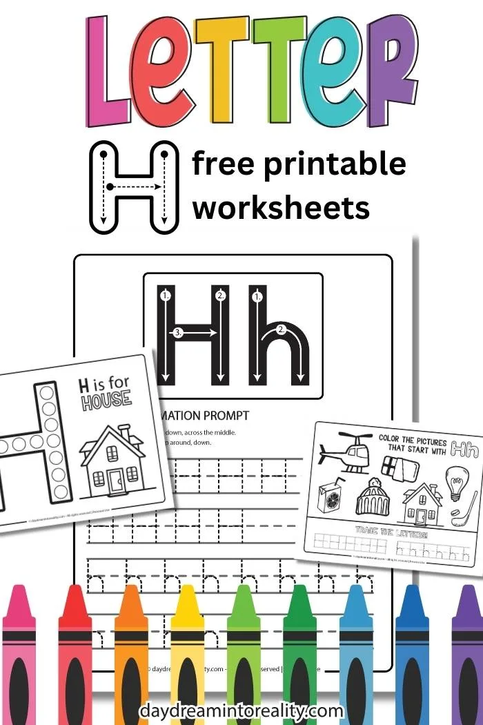 letter h worksheets - Pinterest image