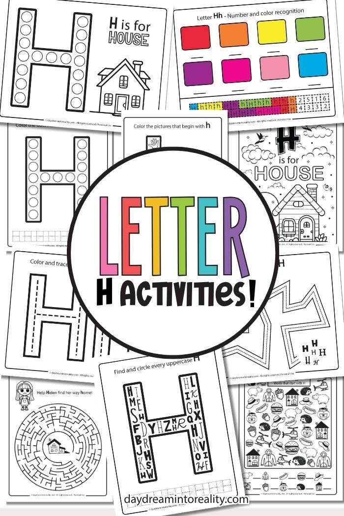 letter h worksheets - Pinterest image