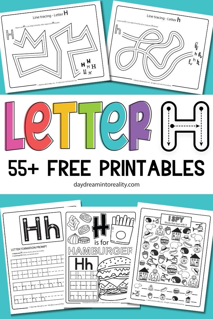 letter h worksheets - Pinterest image